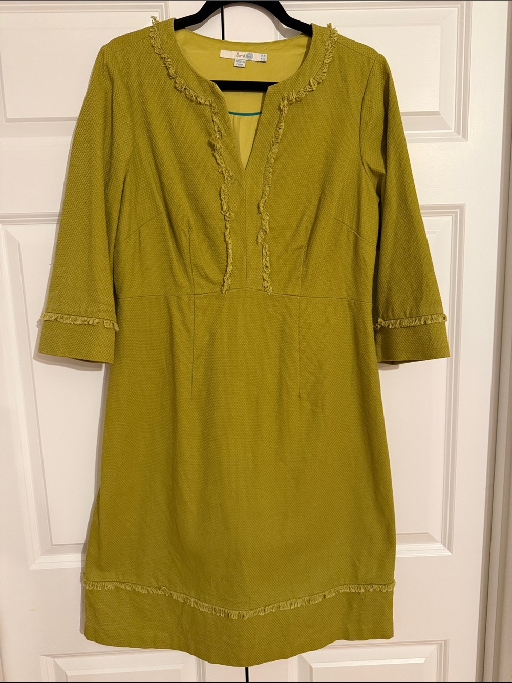 Boden Olive Fringe-Trim Midi Shift Dress
